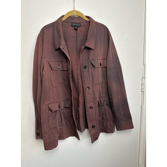 Forever 21 Plus + Size 2X 4 Pocket Purple Collared Button Down Long Sleeve Shirt - Picture 3 of 5